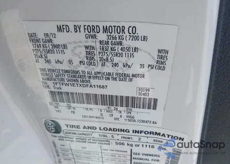 2013 Ford F-150 Platinum из США, поврежденный, VIN 1FTFW1ETXDFA11687